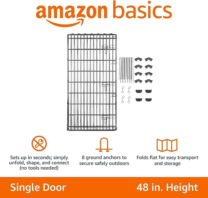 Amazon Basics Foldable Metal Indoor/Outdoor Dog Playpen, Octagonal Exercise Pen - Image 5