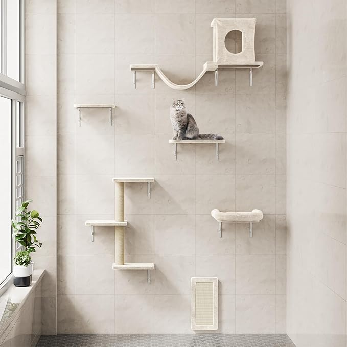 6-in-1 Cat Wall Shelves, Wooden Climbing Wall - Image 5