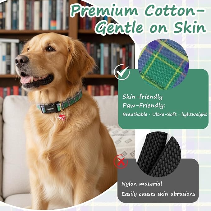 Dog Collar with Dark Green Striped Checkered - Image 4