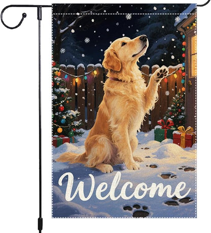 Golden Retriever Welcome Garden Flag 12x18 Inch Double Sided Christmas Winter by Unknown