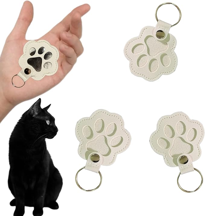 3PCS Cats & Dogs Pet Paw Print Keychain – White Leather Memorial Keychain Holds by Unknown