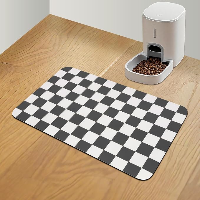 Checkered Dog Food Mat, Absorbent Leak-Proof Pet Feeding Mat, Quick Dry Cat by CooRug