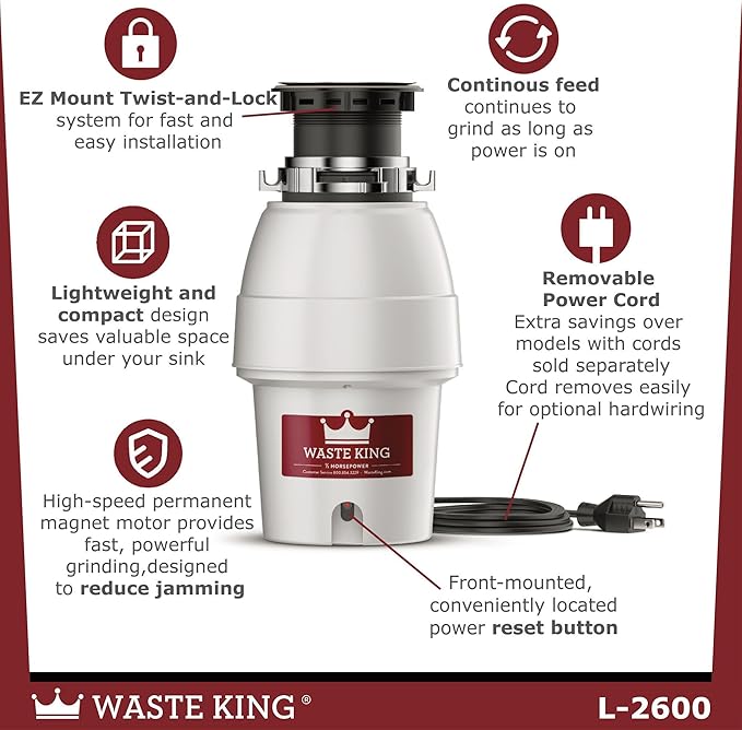 Waste King Legend Series Continuous Feed Garbage Disposal - Image 3