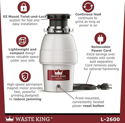 Waste King Legend Series Continuous Feed Garbage Disposal - Image 3