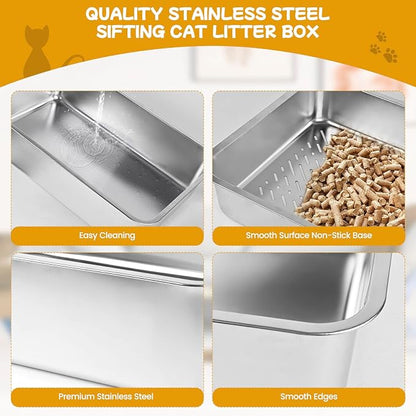 23.6''x15.7''x6'' Stainless Steel Sifting Litter Box, XL Large Metal Sifting - Image 6