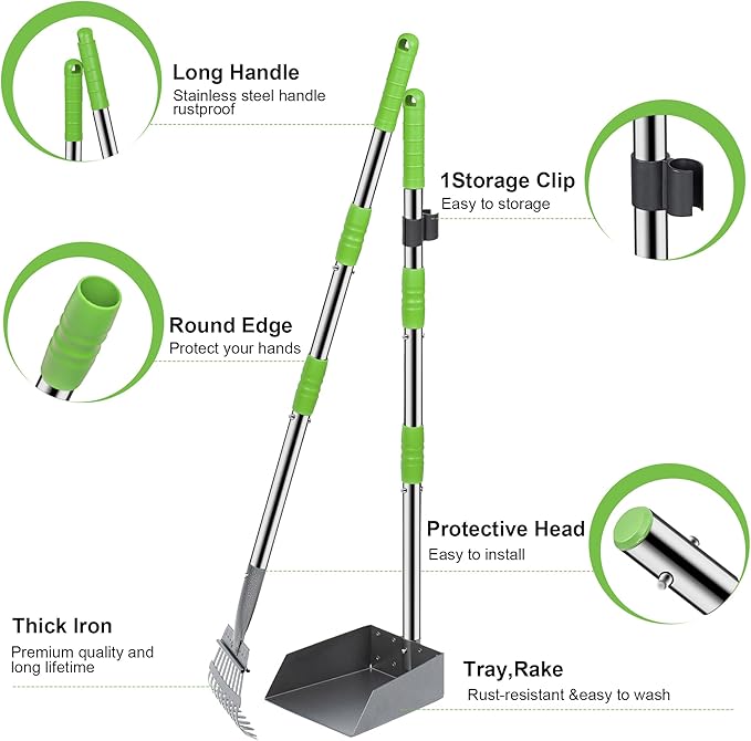 Niubya Pooper Scooper for Dogs, Metal Poop Scooper Tray and Rake Set - Image 2