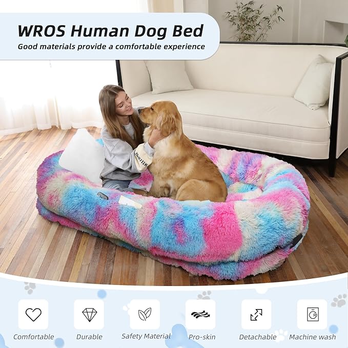 Human Dog Bed, Washable Faux Fur Pet Bed - Image 2