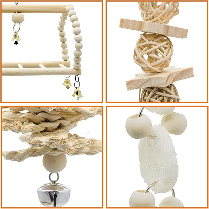 Deloky 7 Packs Bird Parrot Swing Chewing Toys-Hanging Bell Bird Cage Toys - Image 5