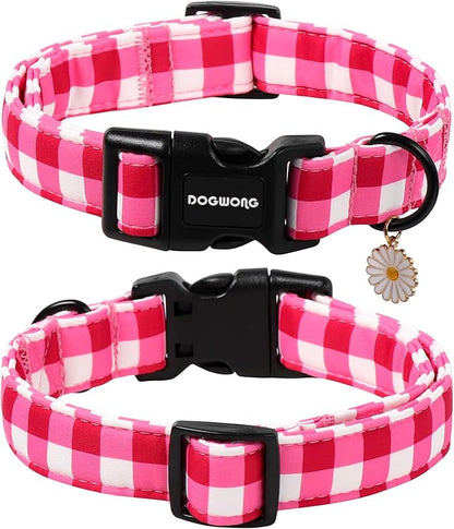 DOGWONG Pink Checkered Dog Collar, Cute Pink Plaid Dog Collars, Adjustable Girl - Image 2