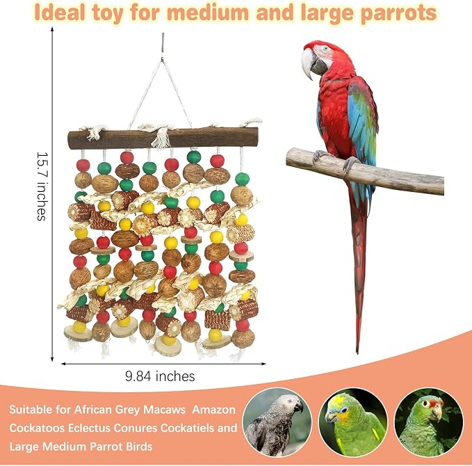 PINVNBY Large Parrot Toys Natural Nuts Corn Cob Wooden Chewing Tearing Toy - Image 3