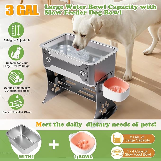 3 Gallon Elevated Large Dog Water Bowl, 3 Height Adjustable Stainless Steel - Image 4