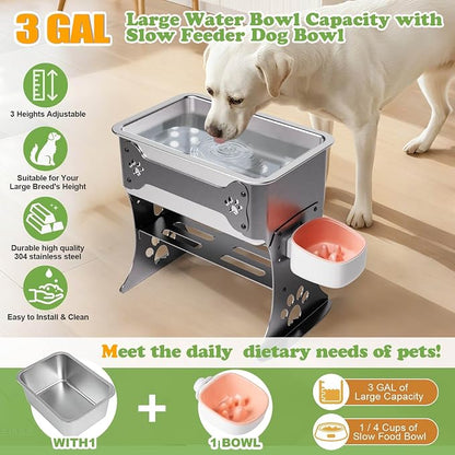 3 Gallon Elevated Large Dog Water Bowl, 3 Height Adjustable Stainless Steel - Image 4