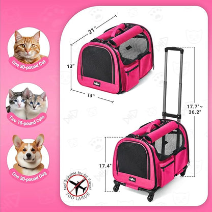 Large Pet Carrier with Wheels, Foldable Rolling Dog Carrier with Big Pocket - Image 2