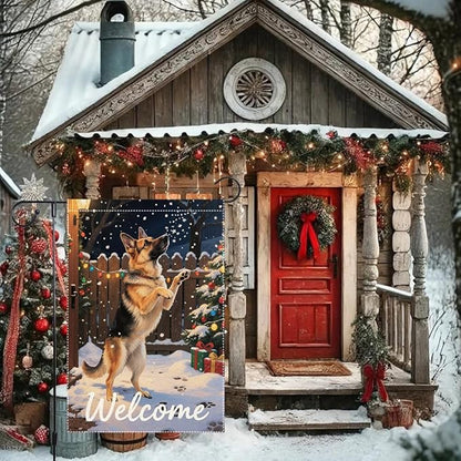 German Shepherd Welcome Garden Flag 12x18 Inch Double Sided Winter Christmas - Image 4