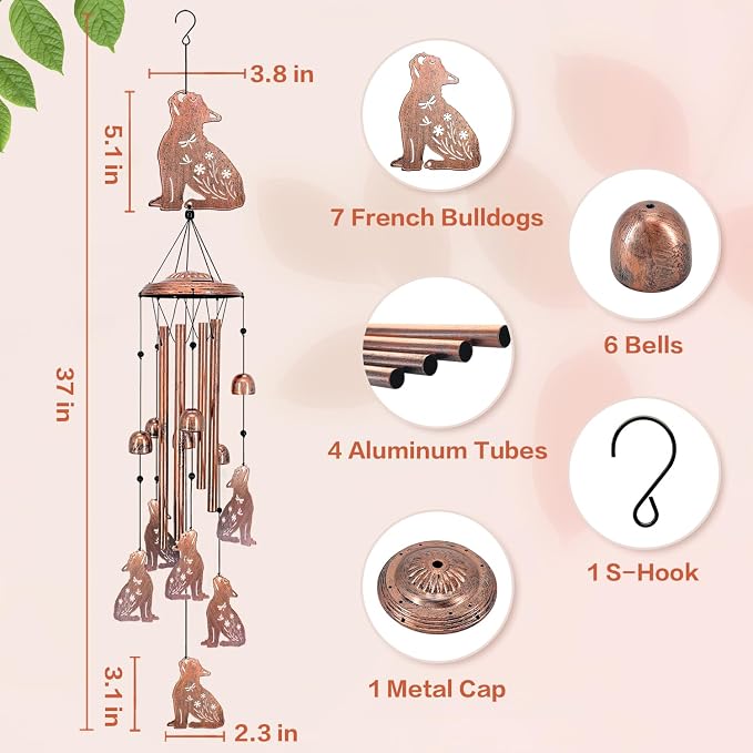 French Bulldog Wind Chimes for Outside, Dog Gifts for Women/Men/Sympathy - Image 4