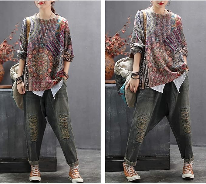 YESNO Women Christmas Sweater Graphic Printed Oversized Pullover Sweaters - Image 4