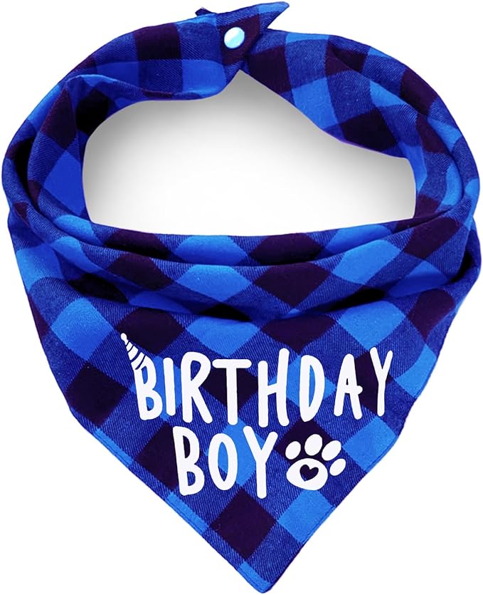 AnF Birthday Plaid Dog Bandana and Triangle Dog Scarf by ZIRVYIR