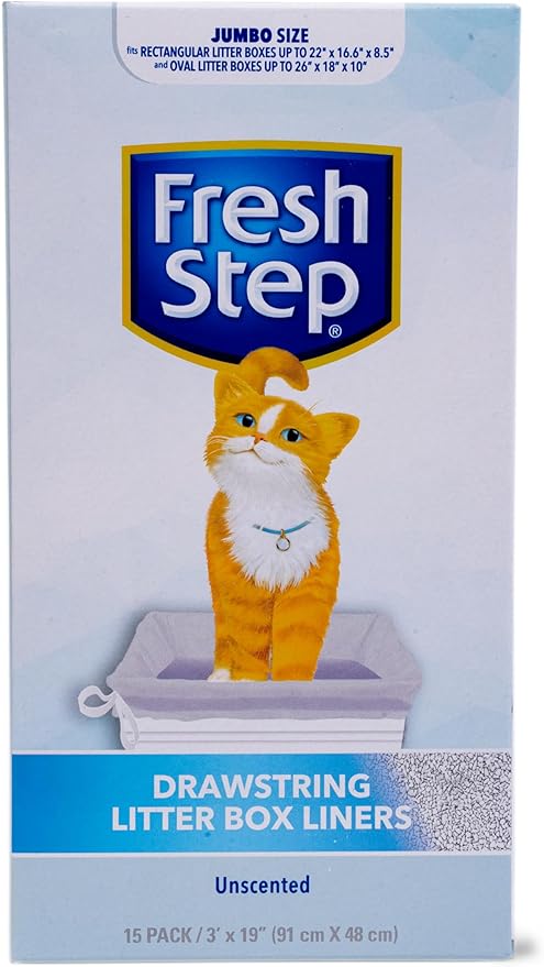 Fresh Step Jumbo Drawstring Cat Litter Box Liners, Unscented Heavy Duty Kitty - Image 2