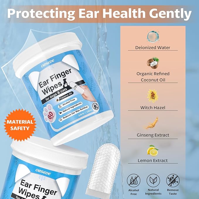 OBSEDE Dog & Cat Ear Wipes, Finger Sleeve Design - Image 2
