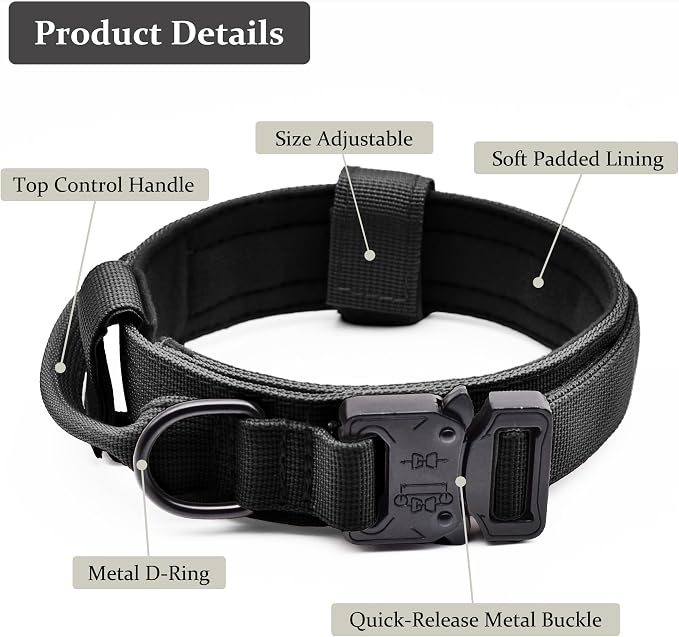 Tactical Dog Collar, Adjustable Military Training Nylon Dog Collar - Image 2