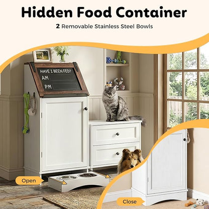 Dog Food Feeding Station with Storage, Pet Food Storage Cabinet with Bowls and - Image 6