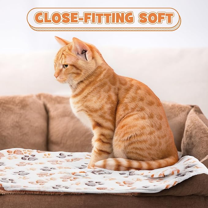 Tegeme 12 Pcs Pet Blankets Soft Fluffy Fleece Dog Cat Warm Paw Print Pattern - Image 5