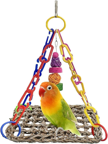 Bird Swing Toy Seagrass Mat, Natural Sea-Weed Woven Parrot Hammock Swing Bird by MUYG