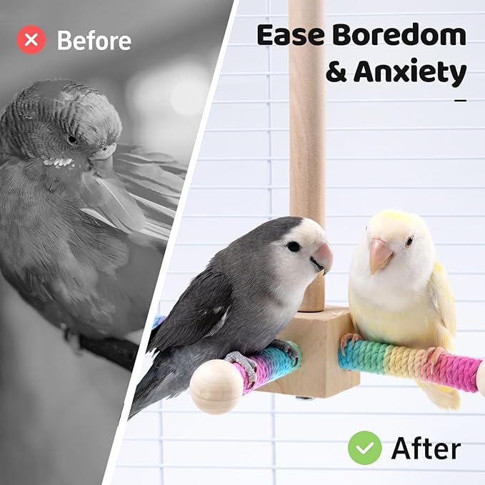 9" Hanging Bird Perch Toy for Cage, 360° Silent Free-Spin, Wooden Bird Cage - Image 5