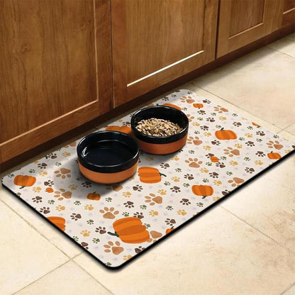 Fall Pumpkin Dog Food & Water Mat, Paw Prints Autumn Pet Feeding Mat - Image 7