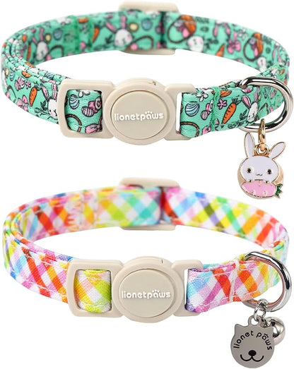 Lionet Paws 2pcs Pack Easter Cotton Cat Collar, Breakaway Buckle by lionetpaws