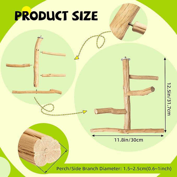 Natural Wood Bird Perch & Play Stand - Image 3
