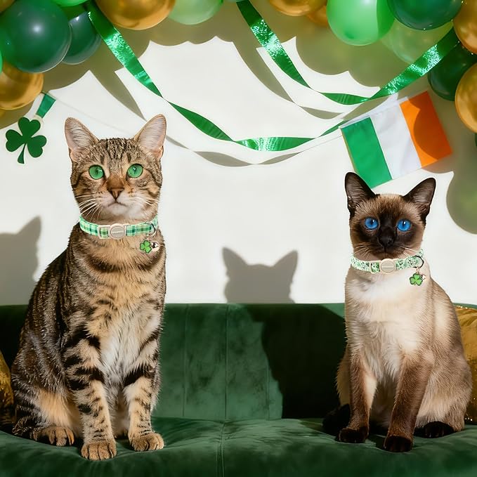 2 Pack St. Patrick's Day Cat Collars, DOGWONG Spring Green Shamrock Cat Collars - Image 5