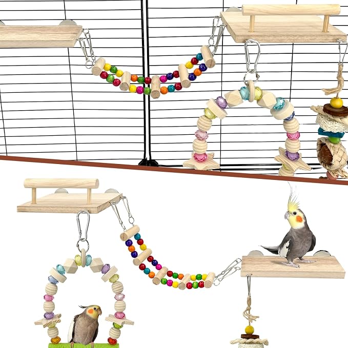 5-in-1 Parakeet Toys Set: Detachable Bird Playground - Image 4