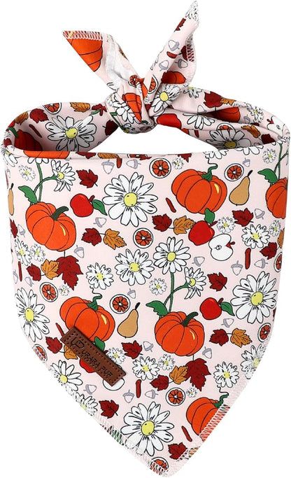 Fall Dog Bandana – Beige Pumpkin Floral Triangle Scarf by UPURARAPUP