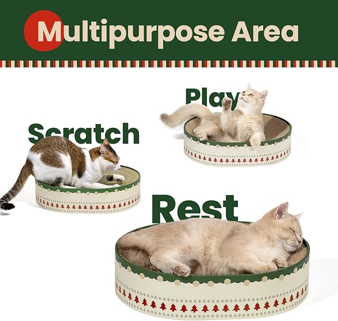 Cat Scratcher Bed, 2 in 1 Oval Cat Scratching Board - Image 3