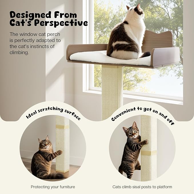Cat Window Perch with Thick Sisal Scratching Post, Cats Hammock - Image 2