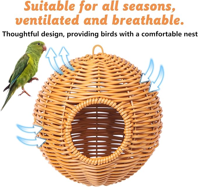 BNOSDM Rattan Bird Nest Parrot Nesting House Parakeet Hanging Swing Soft - Image 6