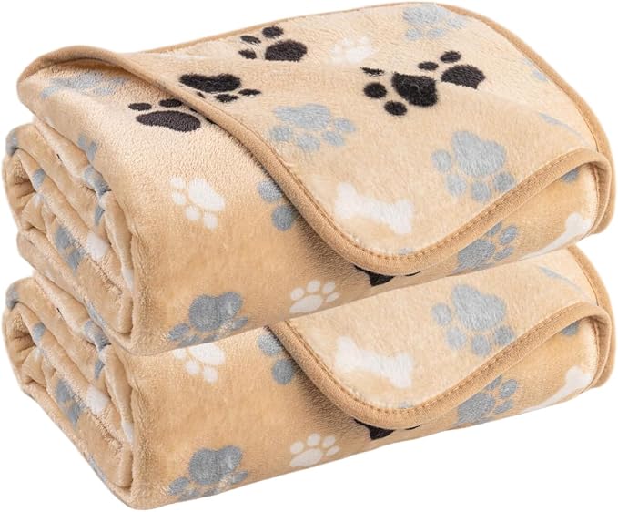 Dog Blanket Paw Bone Pattern 1 Pack 2 Super Soft Warm Flannel Sofa Cover Car by AIWEKHOME