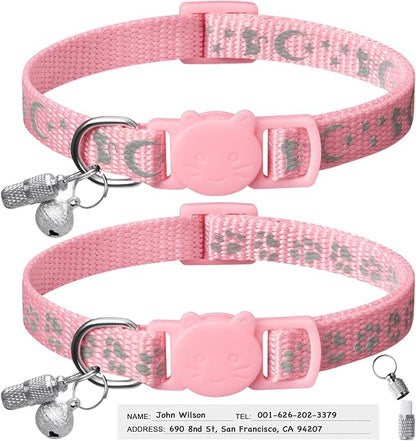 LLHK 2 Pack Breakaway Cat Collars & 2 Pcs Name Tags, Reflective Safety Kitten by LLHK