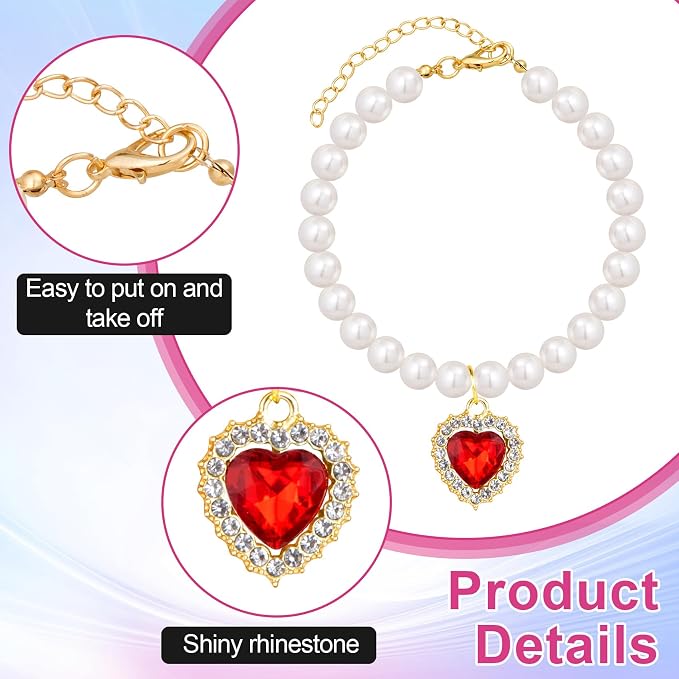 2pcs Pearl Collar for Cat Puppy, Small Cute Heart Shape Rhinestone Pet Necklace - Image 4
