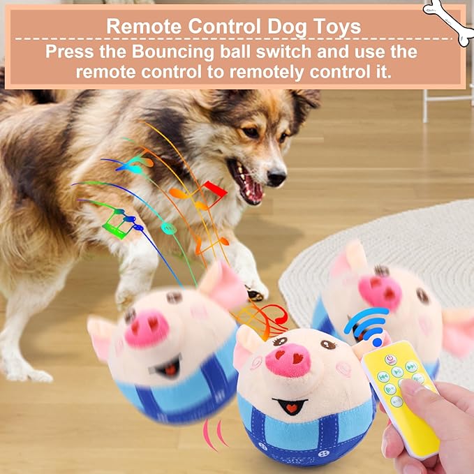 BABORUI Blue Pig Interactive Dog Toy, Remote Control Jumping Squeaky Toy - Image 2