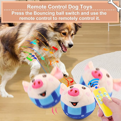BABORUI Blue Pig Interactive Dog Toy, Remote Control Jumping Squeaky Toy - Image 2