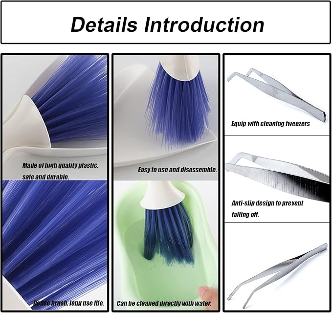 Tiny Cleanning Broom, Scooper Feeding Tool, Mini Dustpan and Brush, Stainless - Image 3