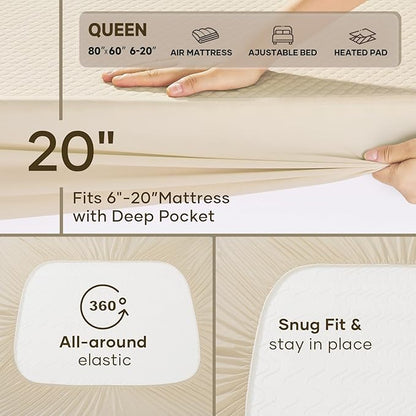 OhGeni 100% Waterproof Mattress Protector, Queen-Beige Size Mattress Pad - Image 7
