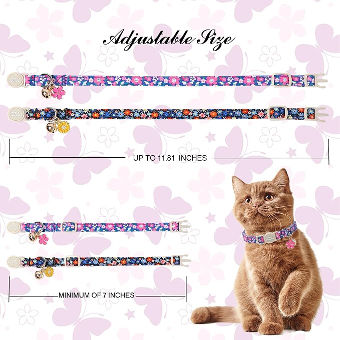 Unique Style Paws Blue Flower Cat Collar, Flower Cat Collars, Adjustable Spring - Image 4