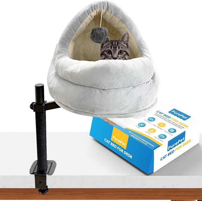 Cat Desk Bed with Scratching Post – Elevated Modern Perch by Unknown