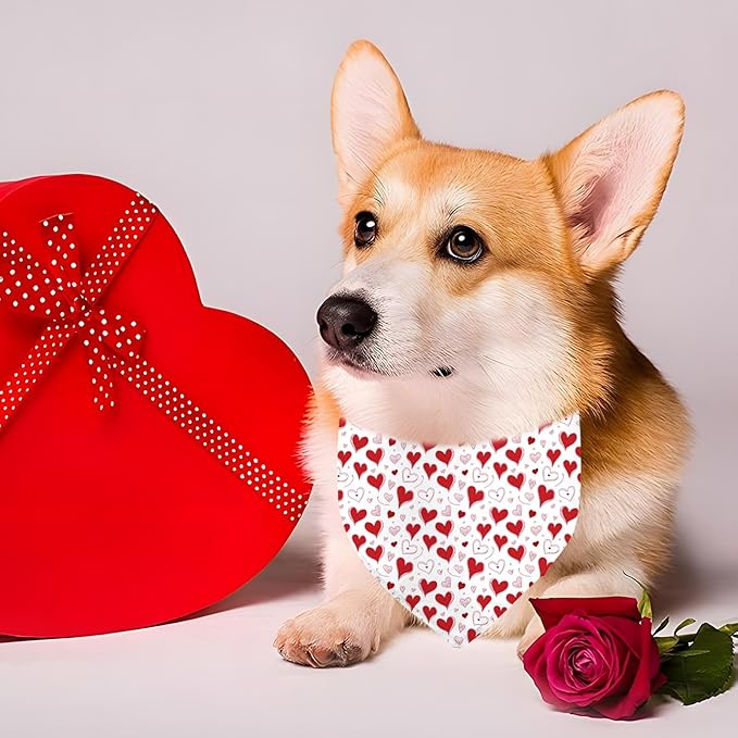 Heart Dog Bandana, 2 Pack Adjustable Holiday Party Birthday Pets Heart Bandana - Image 2