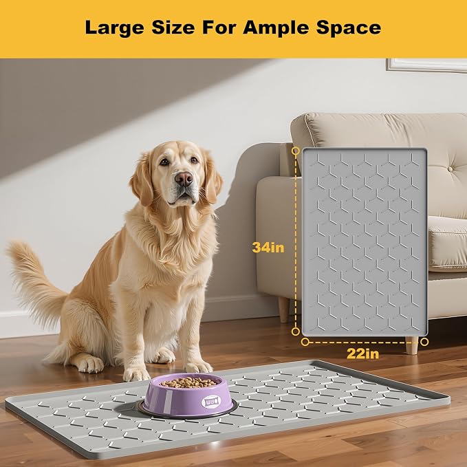 Pieviev 34''x22'' Dog Cat Food Bowl Mat, Silicone Waterproof Food Grade Pet - Image 5