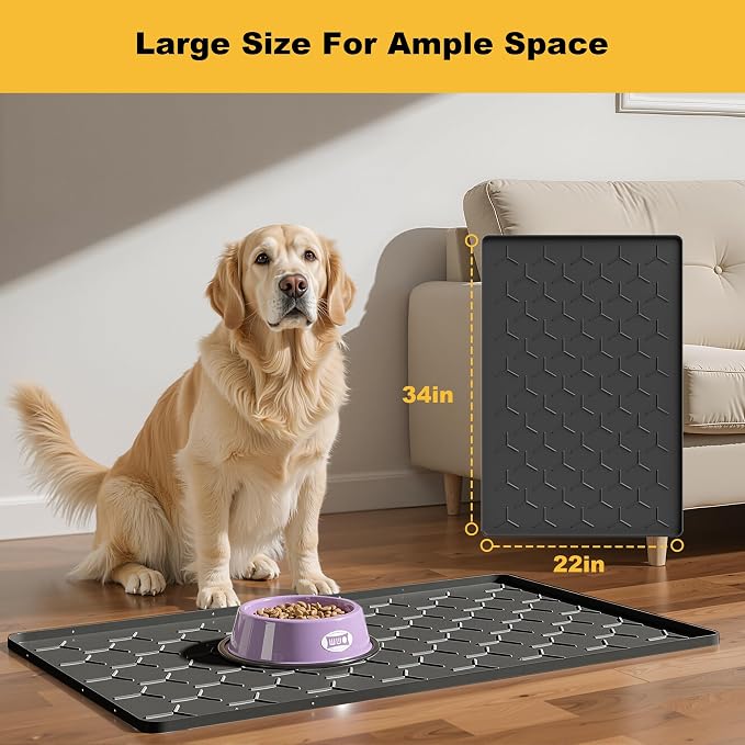 Pieviev 24''x16'' Dog Cat Food Bowl Mat, Silicone Waterproof Food Grade Pet - Image 5