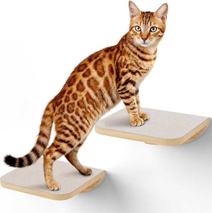 Wall Mounted Cat Steps 2 Pack – Square Wood Cats Shelves by PELUOMOZ